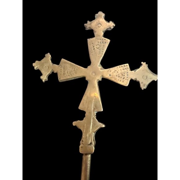 Handcrafted Ethiopian Brass Cross Orthodox Religious Artifact 10" Long - Picture 6 of 8